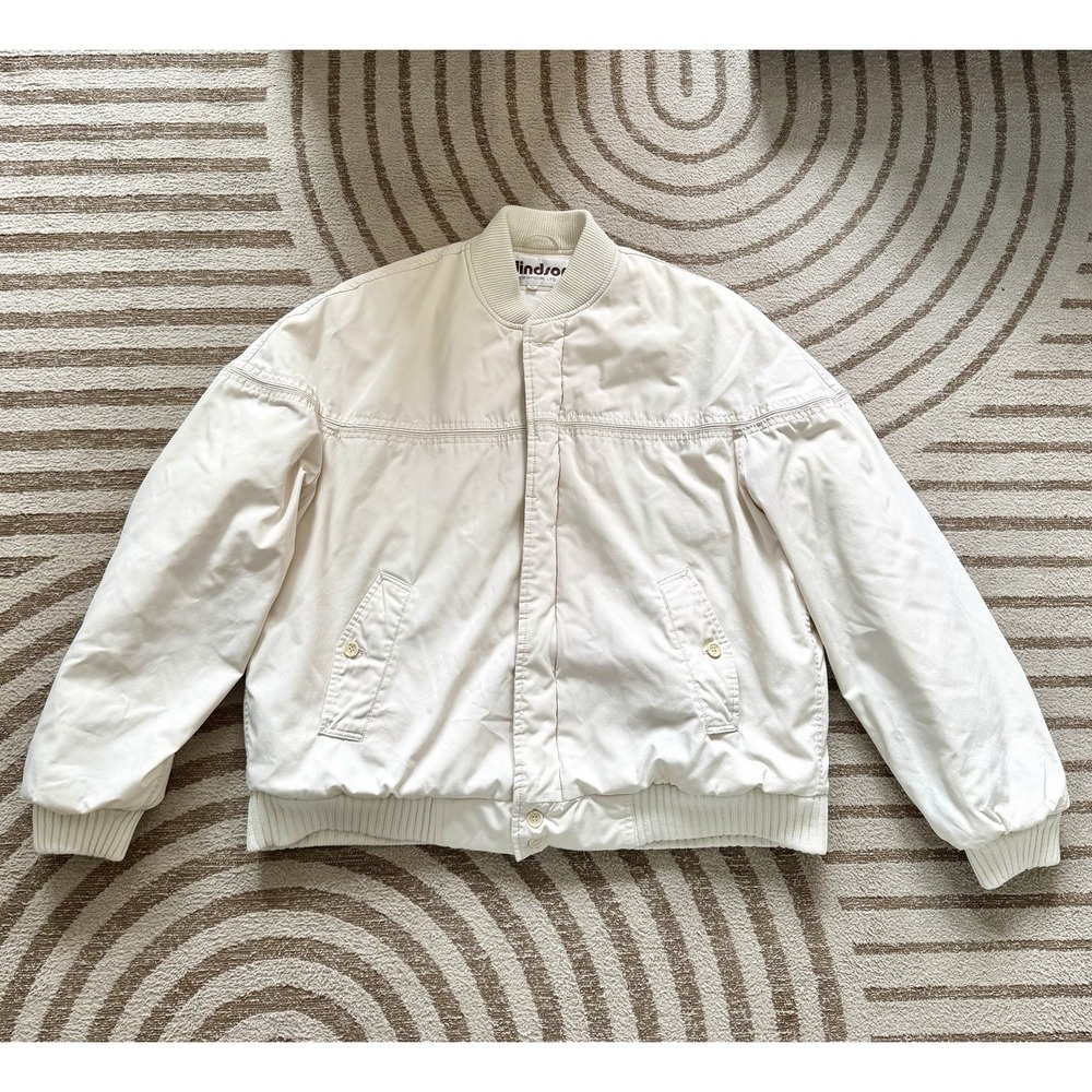 Vintage Mens Bomber Jacket Windsor Sz XL‎ Cream Ivory Insulated Cotton Knit Trim